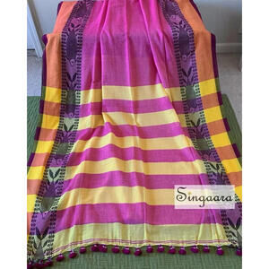 Pink Soft Khadi Cotton Bengal Handloom Saree casual wear handwoven